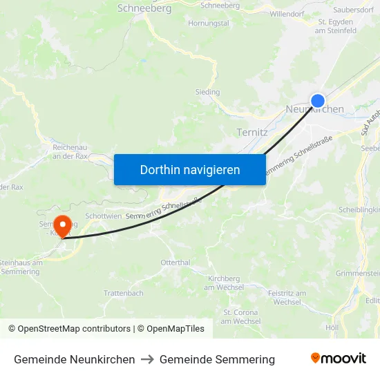 Gemeinde Neunkirchen to Gemeinde Semmering map