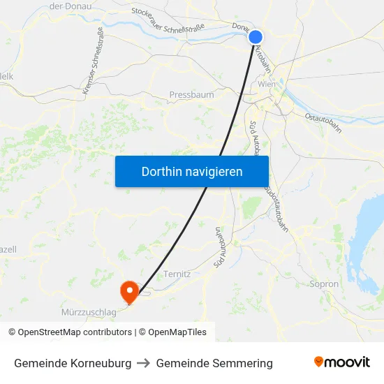 Gemeinde Korneuburg to Gemeinde Semmering map