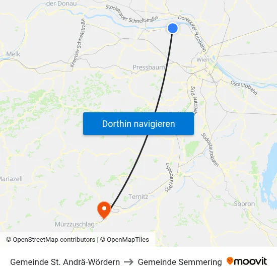 Gemeinde St. Andrä-Wördern to Gemeinde Semmering map