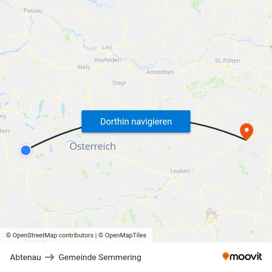 Abtenau to Gemeinde Semmering map