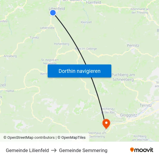 Gemeinde Lilienfeld to Gemeinde Semmering map