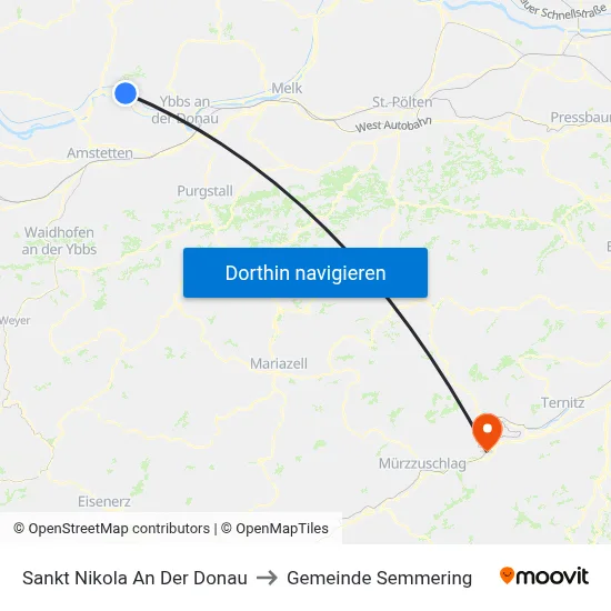 Sankt Nikola An Der Donau to Gemeinde Semmering map