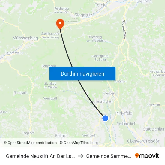 Gemeinde Neustift An Der Lafnitz to Gemeinde Semmering map