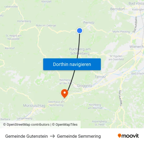 Gemeinde Gutenstein to Gemeinde Semmering map