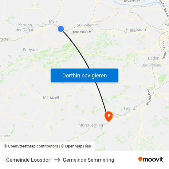 Gemeinde Loosdorf to Gemeinde Semmering map