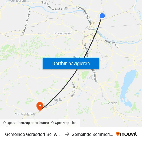 Gemeinde Gerasdorf Bei Wien to Gemeinde Semmering map