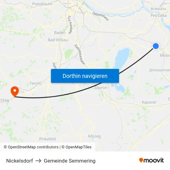 Nickelsdorf to Gemeinde Semmering map