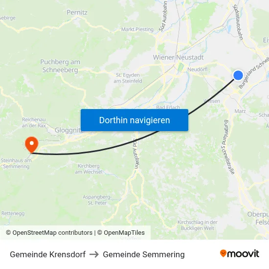 Gemeinde Krensdorf to Gemeinde Semmering map