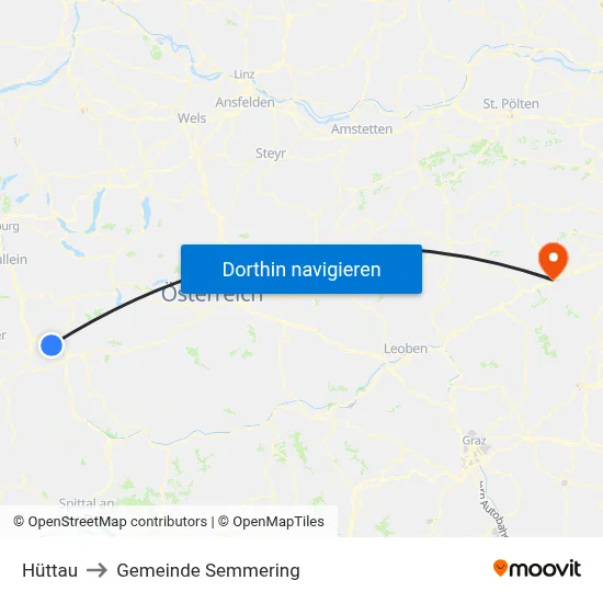 Hüttau to Gemeinde Semmering map