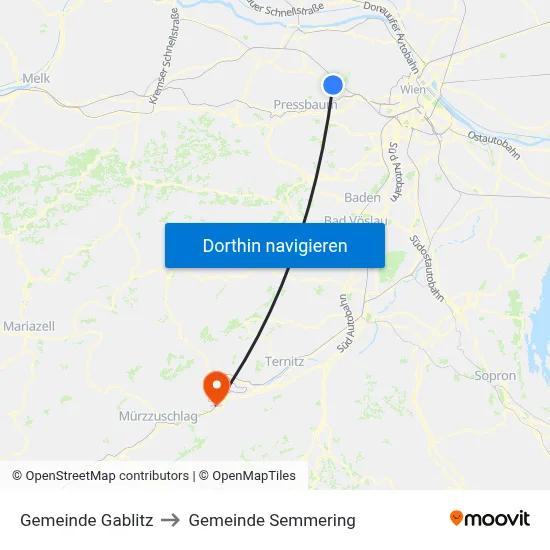 Gemeinde Gablitz to Gemeinde Semmering map