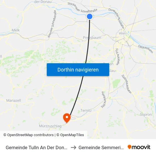 Gemeinde Tulln An Der Donau to Gemeinde Semmering map