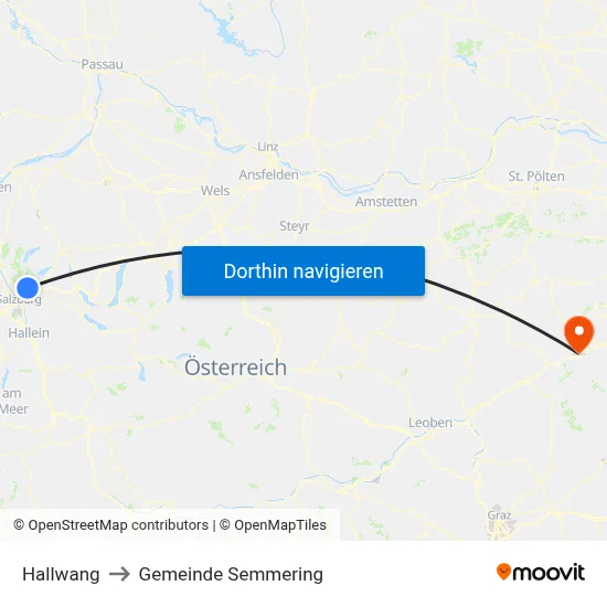 Hallwang to Gemeinde Semmering map
