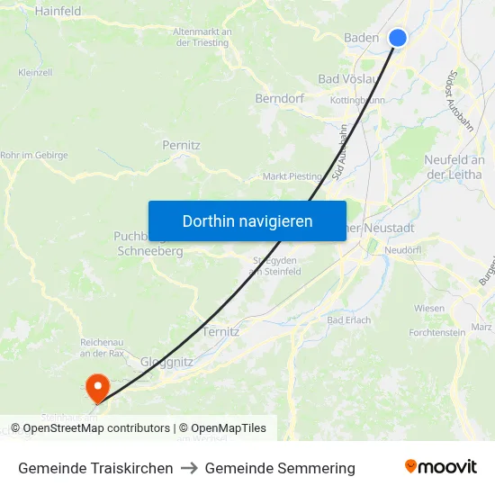 Gemeinde Traiskirchen to Gemeinde Semmering map