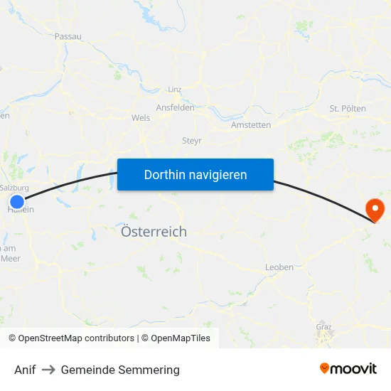 Anif to Gemeinde Semmering map