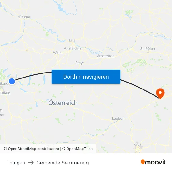 Thalgau to Gemeinde Semmering map