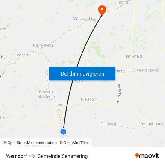 Werndorf to Gemeinde Semmering map