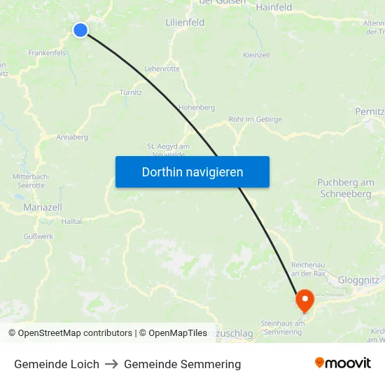 Gemeinde Loich to Gemeinde Semmering map