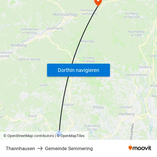 Thannhausen to Gemeinde Semmering map