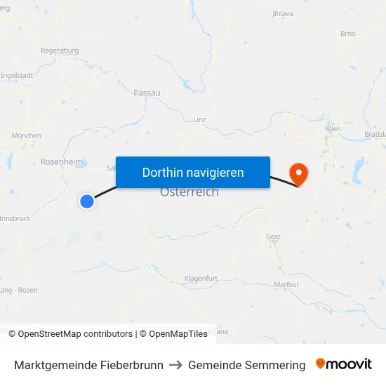 Marktgemeinde Fieberbrunn to Gemeinde Semmering map