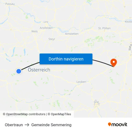 Obertraun to Gemeinde Semmering map