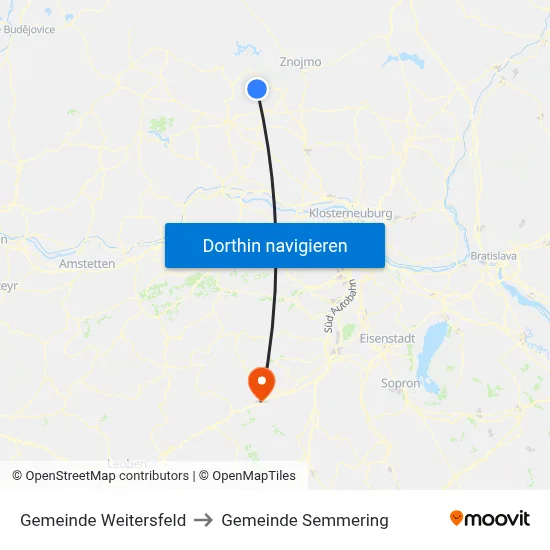 Gemeinde Weitersfeld to Gemeinde Semmering map