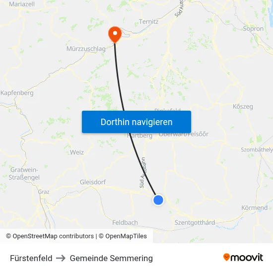 Fürstenfeld to Gemeinde Semmering map
