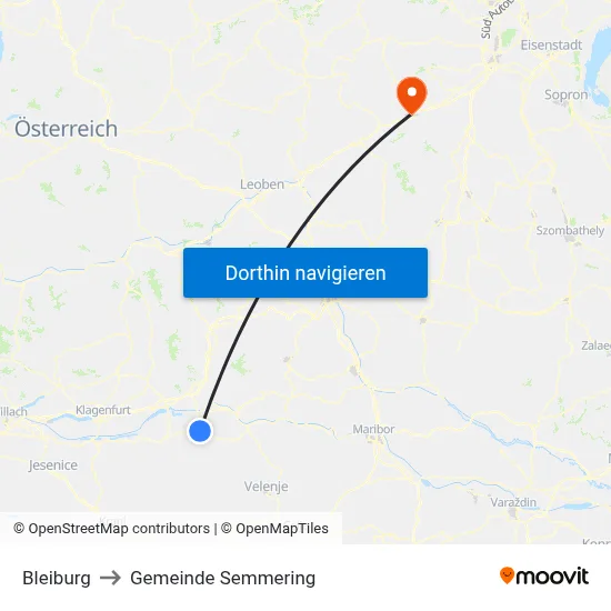 Bleiburg to Gemeinde Semmering map