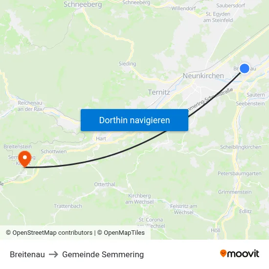 Breitenau to Gemeinde Semmering map