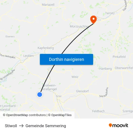 Stiwoll to Gemeinde Semmering map