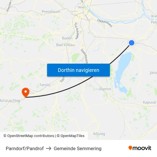 Parndorf/Pandrof to Gemeinde Semmering map