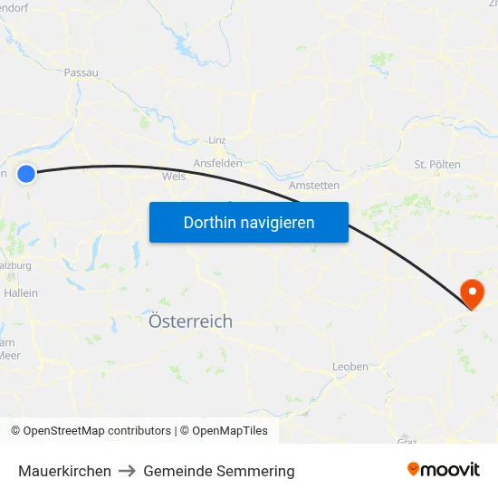 Mauerkirchen to Gemeinde Semmering map