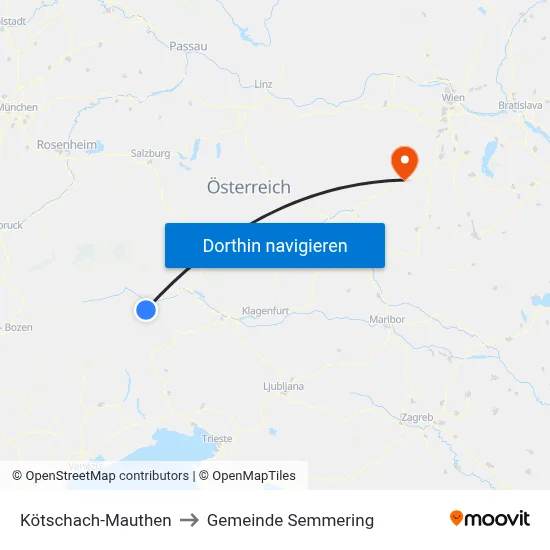 Kötschach-Mauthen to Gemeinde Semmering map