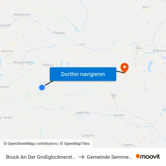 Bruck An Der Großglocknerstraße to Gemeinde Semmering map