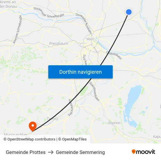 Gemeinde Prottes to Gemeinde Semmering map