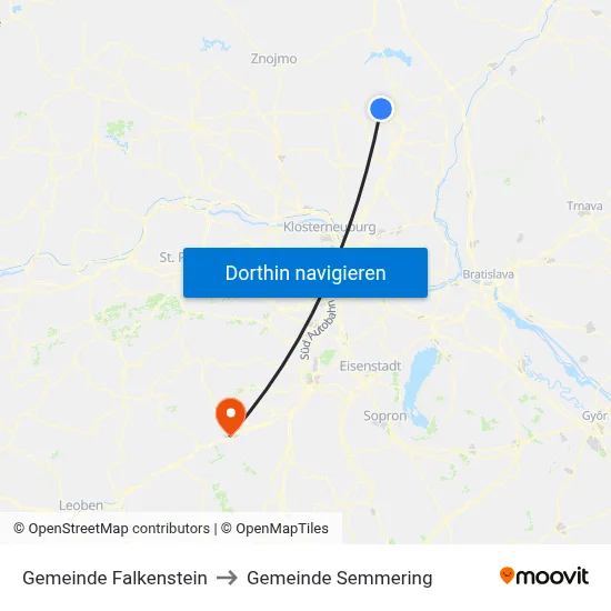 Gemeinde Falkenstein to Gemeinde Semmering map