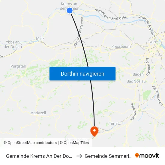 Gemeinde Krems An Der Donau to Gemeinde Semmering map