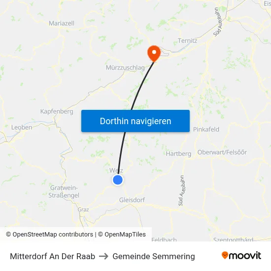 Mitterdorf An Der Raab to Gemeinde Semmering map