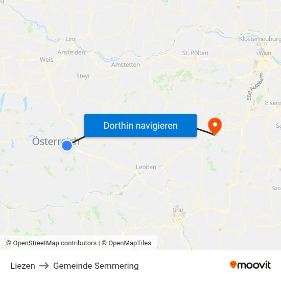 Liezen to Gemeinde Semmering map