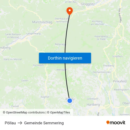 Pöllau to Gemeinde Semmering map