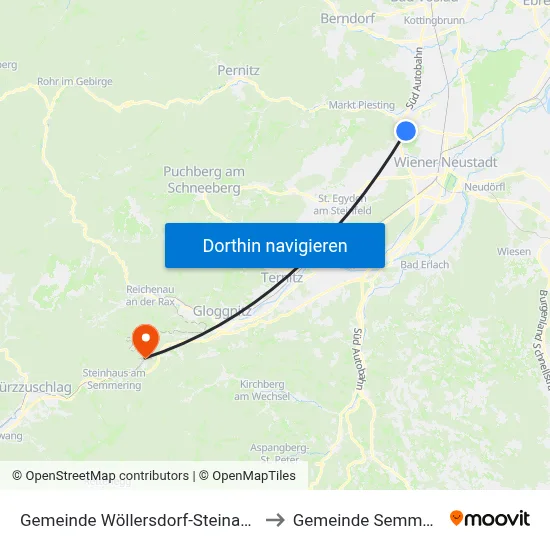 Gemeinde Wöllersdorf-Steinabrückl to Gemeinde Semmering map
