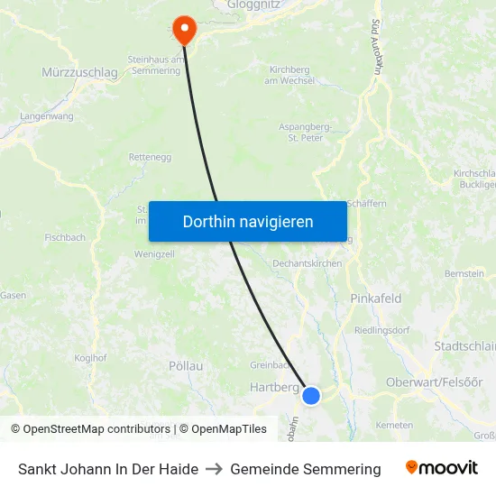 Sankt Johann In Der Haide to Gemeinde Semmering map