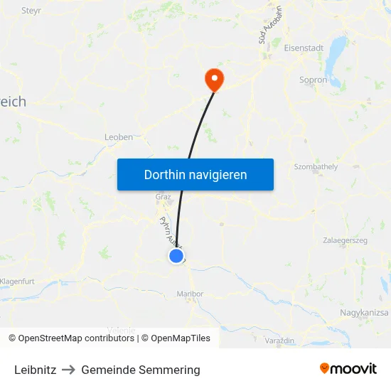 Leibnitz to Gemeinde Semmering map