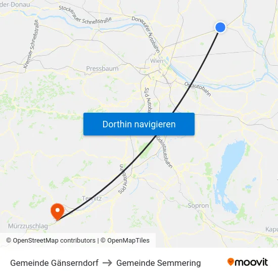 Gemeinde Gänserndorf to Gemeinde Semmering map