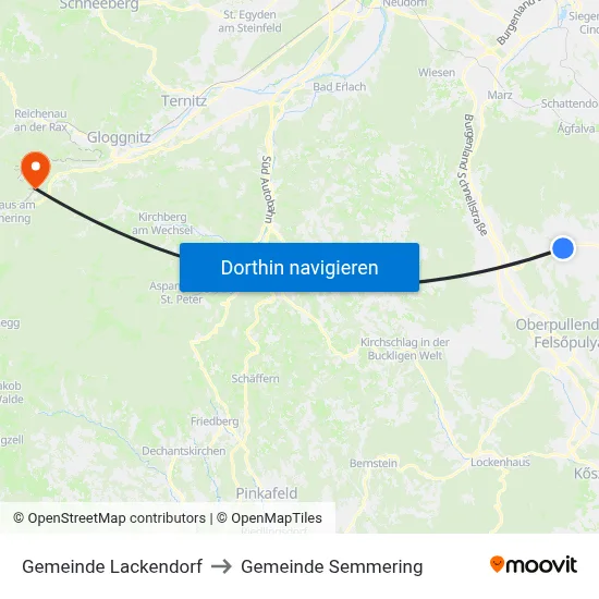 Gemeinde Lackendorf to Gemeinde Semmering map