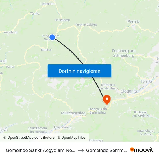 Gemeinde Sankt Aegyd am Neuwalde to Gemeinde Semmering map