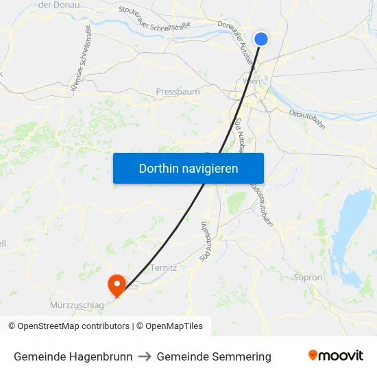 Gemeinde Hagenbrunn to Gemeinde Semmering map