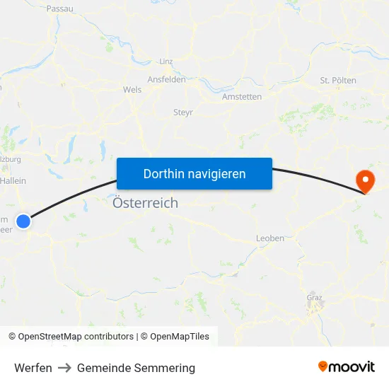 Werfen to Gemeinde Semmering map