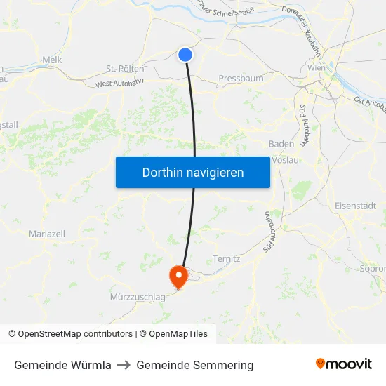 Gemeinde Würmla to Gemeinde Semmering map