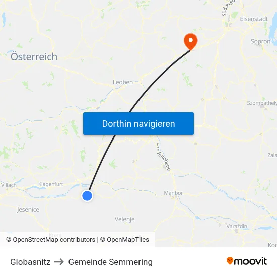 Globasnitz to Gemeinde Semmering map