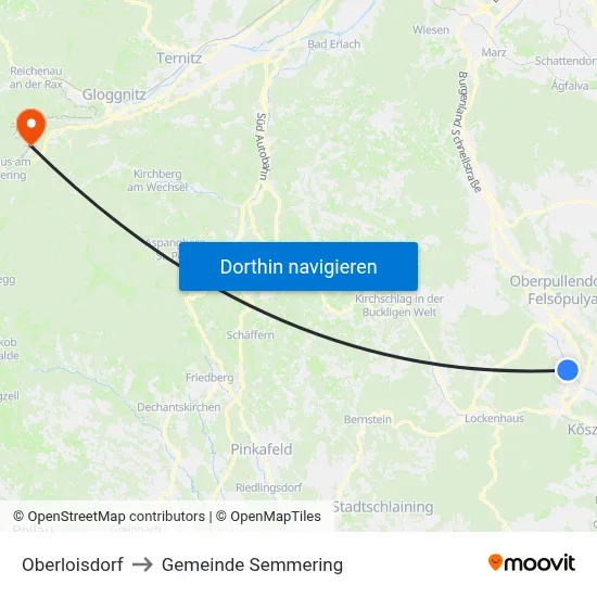 Oberloisdorf to Gemeinde Semmering map